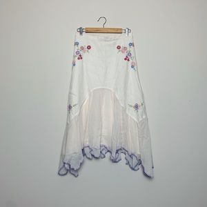 J. JILL Creamy Boho Midi Skirt w/ Embroidery